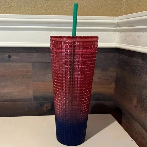 Watermelon Pink Blue Ombré with green straw Starbucks Venti Tumbler New with Tag - Picture 2 of 7